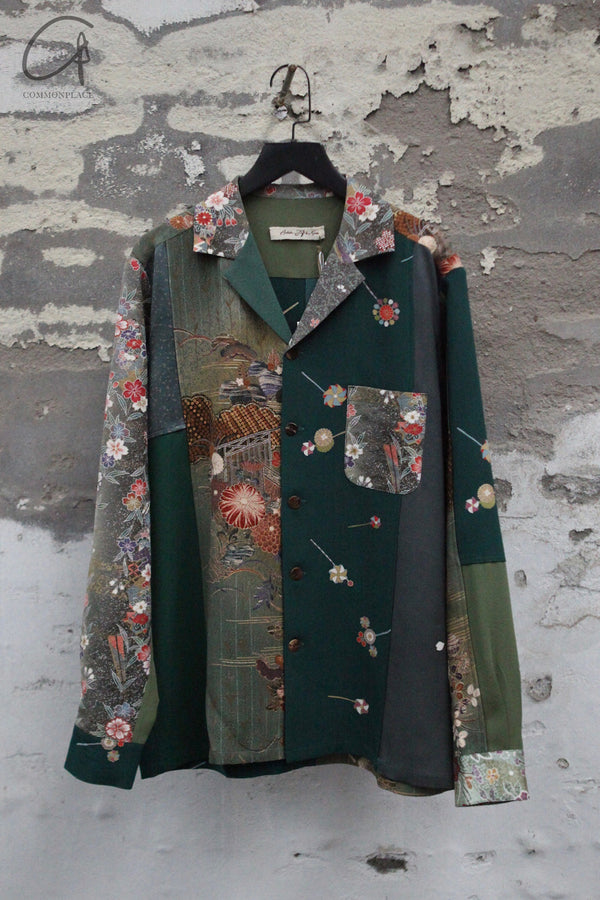 Aviva Jifei Xue Antique fabric silk patchwork handmade kimono long-sleeved shirt Collection AJX-CO-KPLS-GRN-LV 9